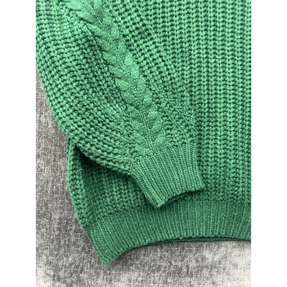 Allison Joy Sweater‎ Womens Medium Green Acrylic Cable Knit Ribbed Turtleneck